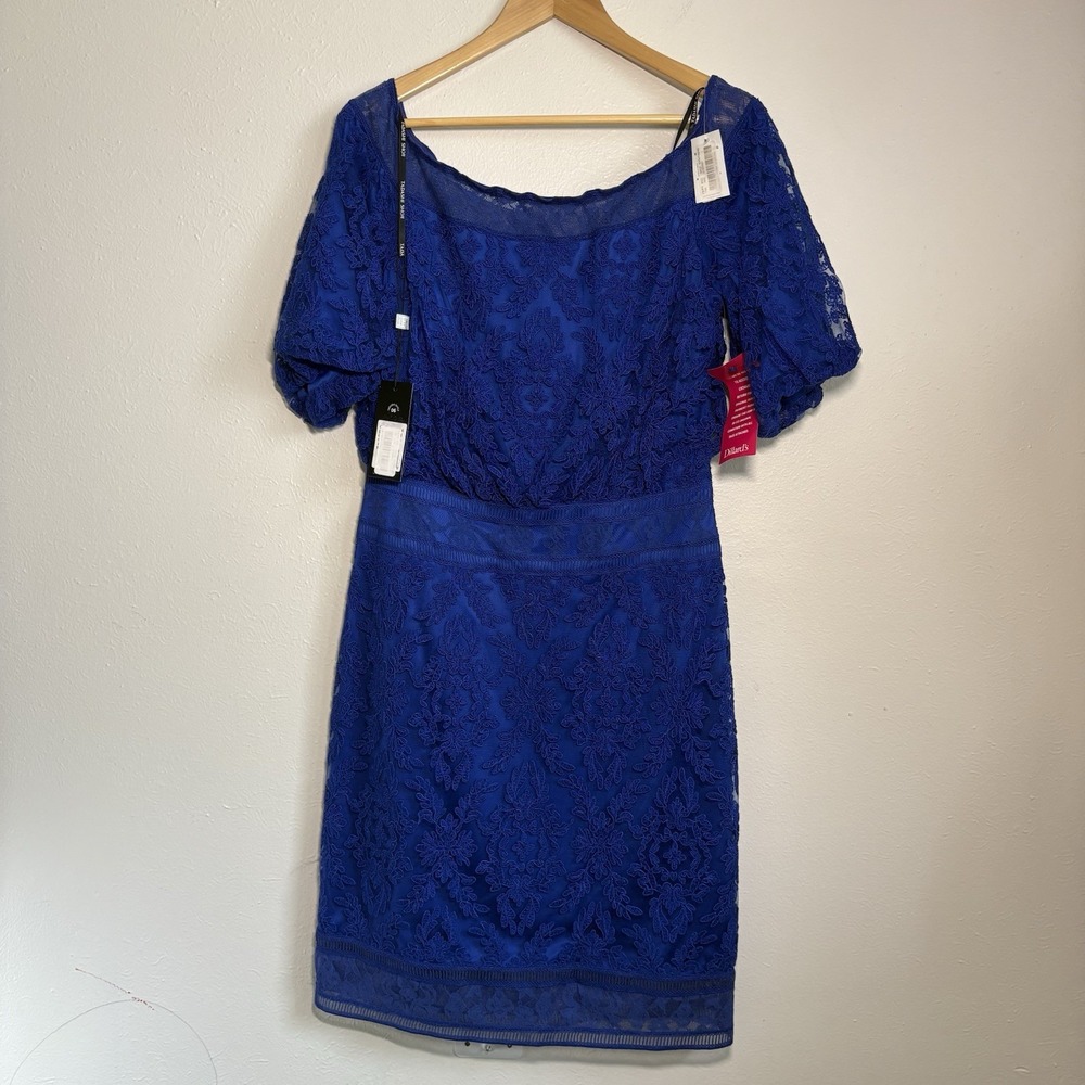 NWT TADASHI SHOJI Sz 12 Blue Lace Cocktail Evening Bianca Dress BAP17635M